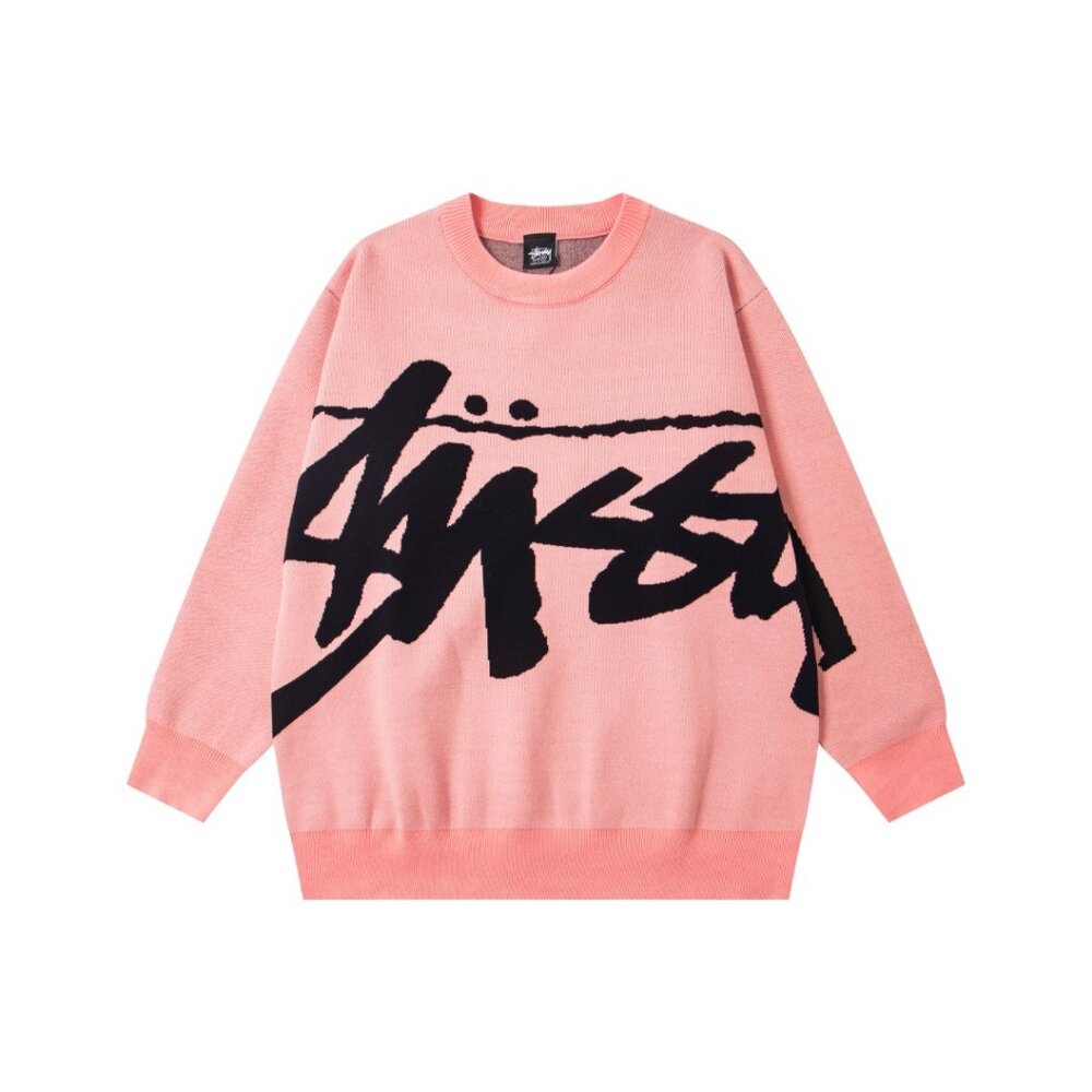 Stussy pink crew neck sweater